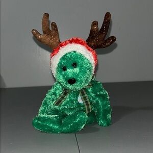 3/25$(Mix) Vintage TY Beanie Baby Holiday Teddy Bear Reindeer Green 2002